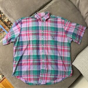 VTG Polo Ralph Lauren Shirt Mens XXL Green Plaid Tilden Golf Crest Short Sleeve